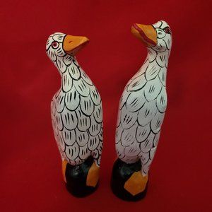 Hand Carved Hand Painted Wood Swans Duck Goose Set of 2
